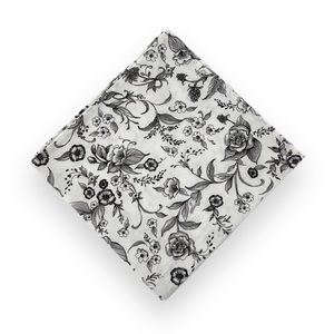 ⚜️New⚜️ White & Grey Tonal Vintage Style Floral Print Pocket Square Handkerchief